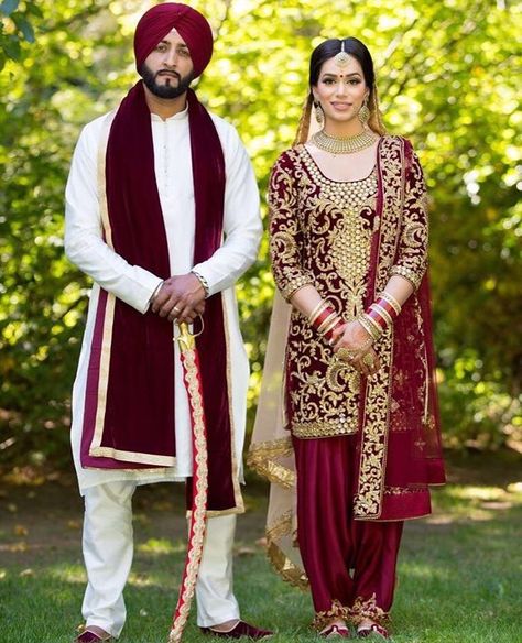 Pinterest: @pawank90 Sikh Wedding Dress, Punjabi Wedding Dress, Dresses Punjabi, Punjabi Wedding Suit, Bridal Suits Punjabi, Wedding Lenghas, Punjabi Wedding Couple, Engagement Gown, Bridal Suit