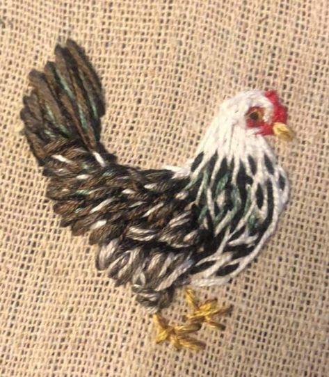 Chicken Embroidery Patterns Free, Chicken Embroidery Design, Embroider Chicken, Textured Embroidery Stitches, Nature Embroidery Inspiration, Chicken Embroidery Patterns, Hen Embroidery, Embroidered Chicken, Embroidery Types