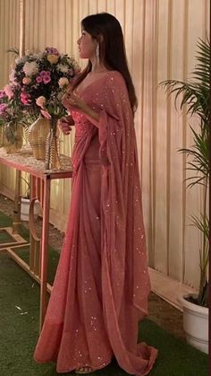 Everyday Lehenga, Pink Sari Aesthetic, Sarees For Farewell Party, Saree For Girls Farewell, Akanksha Sharma, Sarees For Farewell, Maharashtrian Look, Pink Color Saree, Gorgeous Lehengas