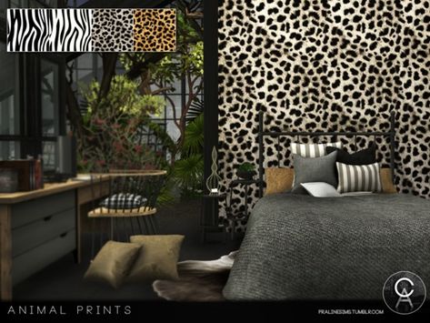 By Pralinesims  Found in TSR Category 'Sims 4 Walls' Leopard Print Furniture, Cheetah Print Walls, Leopard Print Bedroom, Zebra Print Walls, Mod Wall, Leopard Print Wallpaper, Zebra Wallpaper, Mod Furniture, Cow Print Wallpaper