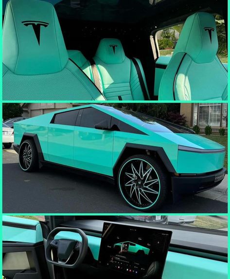 Tiffany Blue #cybertruck…✨💫🌟✨💫🌟💫 Corvette Aesthetic, Tiffany Blue Car, Teal Car, Tesla Cybertruck, Sport Truck, Dream Cars Mercedes, Top Luxury Cars, Luxurious Cars, Grasshoppers