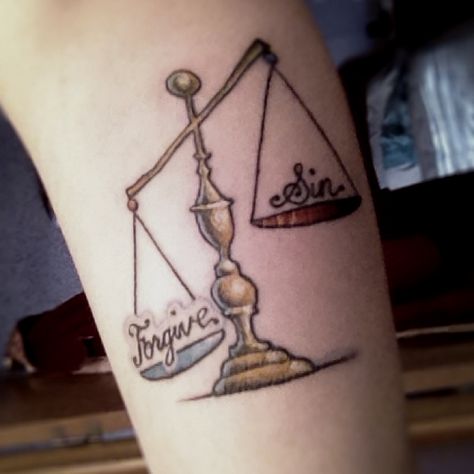 On my libra scale I'm weighing sins & forgiveness . Gangs Tattoo, Libra Scale Tattoo Black Women, Libra Scales Tattoo Women, Forgiveness Tattoo Ideas, Libra Scale Tattoo Design, Libra Scale Tattoo Simple, Scales Tattoo Libra Balance, Libra Scale Tattoo, Tattoo Ideas Words