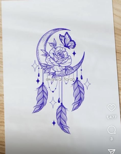 Tattoo Ideas Dream Catcher, Dream Catcher Tattoo Design Unique, Atrapasueños Tattoo, Luna Tattoo, Dream Catcher Tattoo Design, Cool Tattoo Drawings, Dream Catcher Tattoo, Thigh Tattoos, Tattoo Style Drawings