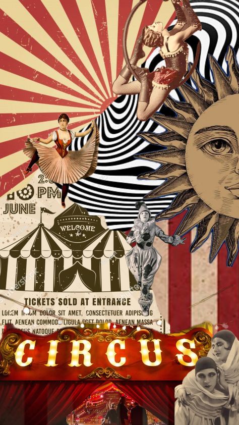 #circus #1920s #1900s #wallpaper #collage #background #collageart #clown #circusaesthetic #theatre 1900s Wallpaper, Circus Background, Haunted Carnival, Circus Aesthetic, Dark Circus, 1920s Party, Circus Poster, Wallpaper Collage, Circus Art