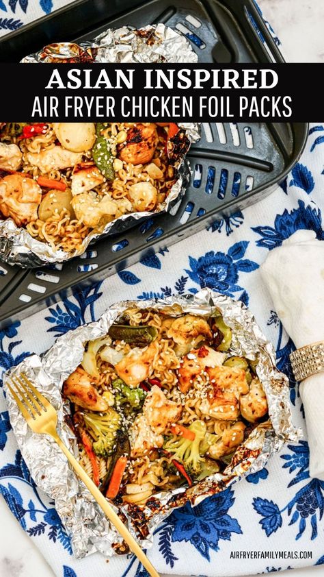 Air Fryer Asian Chicken Foil Pack Dinner Recipe – Air Fryer Family Meals Air Fryer Asian Chicken, Chicken Foil Pack, Air Fryer Recipes Asian, Chicken Foil Packs, Grilled Foil Packets, Chicken Foil Packets, Air Fryer Fried Chicken, Foil Pack Dinners, Foil Packet Dinners