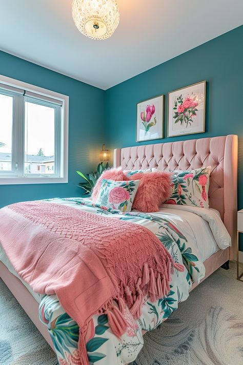 70 Modern Pink Bedroom Design and Decor Ideas for Home Owners – CreativeBooster Teal And Pink Bedding, Pink And Teal Boho Bedroom, Coral And Teal Bedroom, Girls Teal Bedroom, Adult Pink Bedroom, Teal Girls Bedroom, Teal Girls Room, Elsa Bedroom, Girls Bedroom Teal