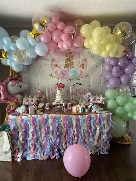 Unicorn Dessert Table, Unicorn Desserts, 4 Birthday, Party Dessert Table, Baby's First Birthday, Unicorn Theme, Dessert Tables, Party Desserts, 4th Birthday Parties