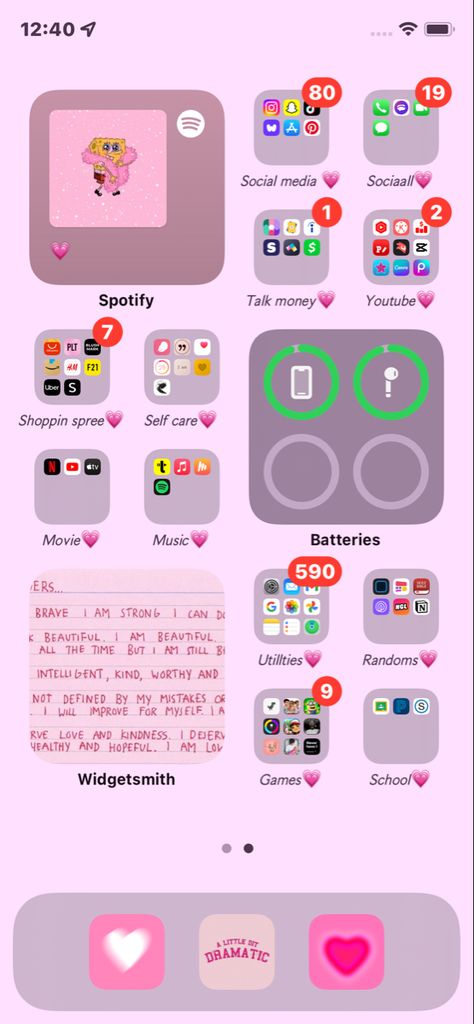 Iphone System Wallpaper, How To Add Widgets To Iphone, Pink Iphone Home Screen Layout, Homescreen Layout Iphone Organized, What’s On My Iphone Aesthetic, Cute Phone Organization Ideas, How To Organize Your Phone, Phone Inspiration Lockscreen, Phone Organization Home Screen Aesthetic Iphone