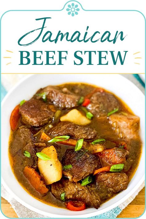 Jamaican Curry Beef Stew, Carribean Beef Stew, Jamaican Ground Beef Recipes, Jamaican Allspice Recipe, Catch A Man Stew, Caribbean Stew Beef Recipes, Brown Stew Beef Jamaican, Jamaican Beef Recipes, Stew Pork Recipes Jamaican