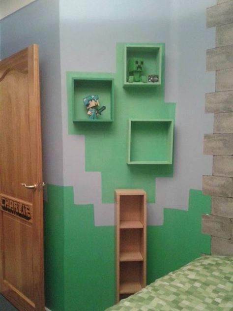 20+ Fun Minecraft Bedroom Ideas for Your Child 10 Boys Minecraft Bedroom, Tree Shelves, Bedroom Minecraft, Minecraft Room Decor, Bedroom Ideas Minecraft, Minecraft Bedroom Decor, Minecraft Tree, Minecraft Decoration, Minecraft Bedroom