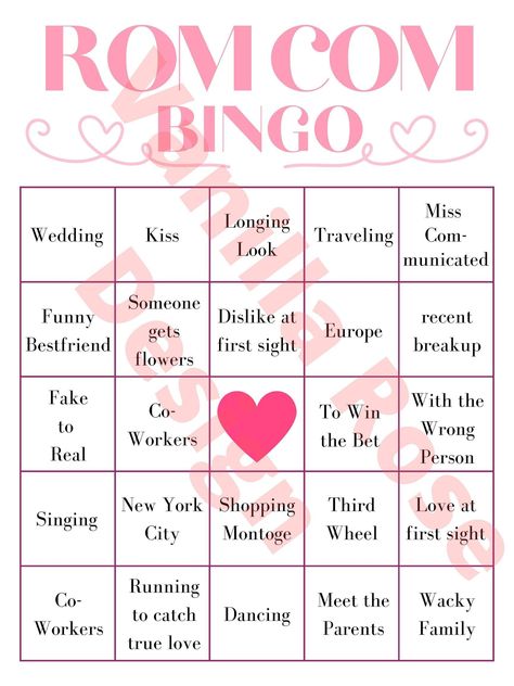 Rom Com Bingo Camping Bingo, Bingo Books, Bingo Casino, Road Trip Bingo, Summer Bingo, Bingo Games For Kids, Bingo Online, Free Bingo Cards, Valentine Bingo