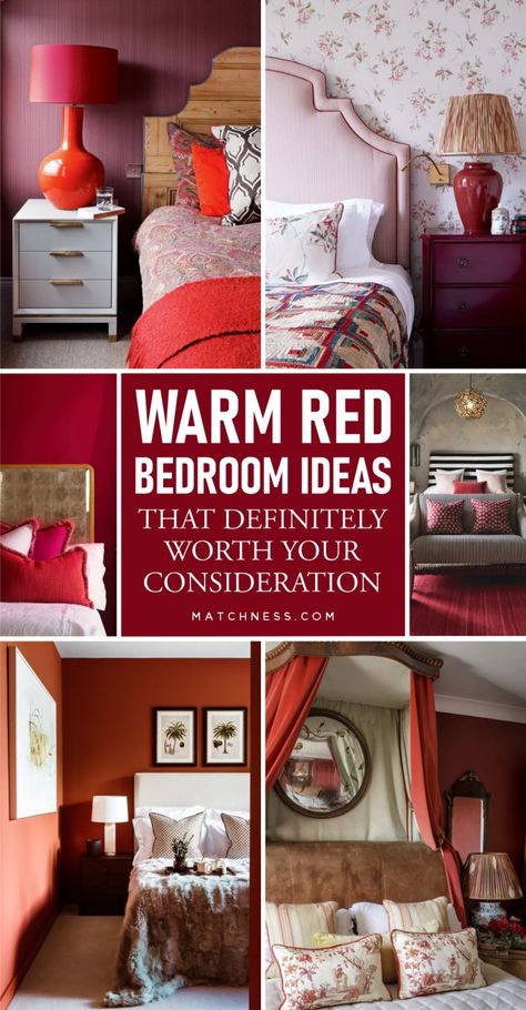 Warm Red Bedroom Ideas That Definitely Worth Your Consideration - Matchness.com Red Bedding Ideas Bedrooms, Red Bedroom Decor Ideas, Gray Red Bedroom, Red And White Bedroom Ideas, Red Accent Wall Bedroom, Girls Bedroom Red, Red Curtains Bedroom, Maroon Bedroom, Red Bedroom Walls