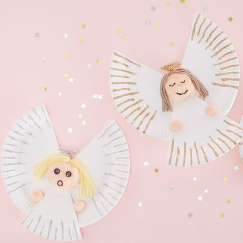 Paper Plate Angel, Eyfs Christmas, Feather Template, Angel Feather, Christmas Cards Kids, Angel Crafts, Paper Plate Crafts, Christmas School, Preschool Christmas