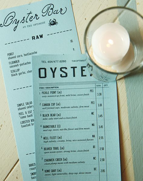 Oyster Bar Menu Design, Oyster Menu Design, Oyster Bar Menu, Menu Sans Gluten, Bar Branding, Menu Design Inspiration, Menu Layout, Identity Design Inspiration, Decoration Restaurant