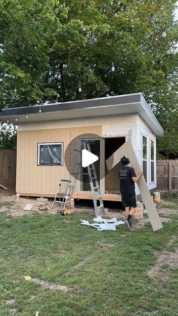 HGTV on Instagram: "Watch @arnelle transform this backyard shed into a studio that can function as a home office, guest quarters and more! Don't miss the custom wallpaper she makes at the end. 😍 #HGTVDesign" Shed To Bedroom Conversion, Shed Turned Into Bedroom, Garage Into Studio Apartment, She Shed Studio, Converted Shed, Guest Quarters, Hgtv Designers, Garage Apartment, Backyard Shed