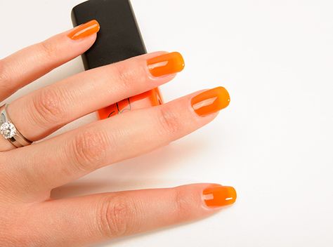 Clear Nails With Orange Design, Transparent Orange Nails, Orange Jelly Nails, Orange Red Nail Polish, Tangerine Nail Polish, Electric Orange, Red Jelly, White Tip, Jelly Nails