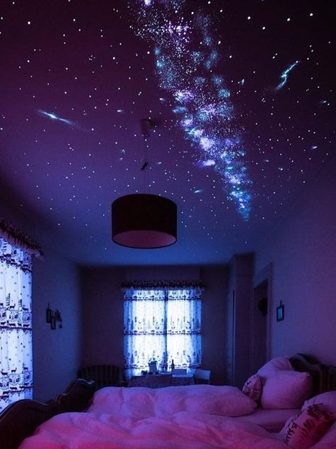 Pandora Themed Bedroom, Galaxy Bedroom Aesthetic, Moon Bedroom Aesthetic, Pandora Bedroom, Moon Themed Bedroom, Space Themed Bedroom Aesthetic, Space Aesthetic Room, Galaxy Room Ideas, Galaxy Themed Bedroom