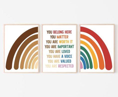 Set of 3 You Belong Here Respected Diversity Rainbow Poster | Etsy Inclusion Poster, Diversity Poster, Pride Poster, Relief Society Birthday, Motivation For Kids, Rainbow Poster, Harmony Day, Rainbow Printable, Kids Daycare