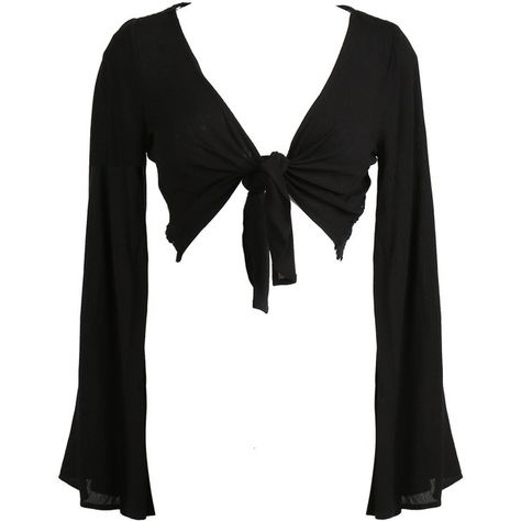 Bell Sleeve Tie Cropped Top Black ($26) ❤ liked on Polyvore featuring tops, shirts, crop tops, long sleeves, crop tie shirt, tie top, shirt top, crinkle top and bell sleeve crop tops Crop Top Long Sleeves, Bell Sleeve Tops, Crinkle Top, Bell Sleeve Crop Top, Shirts Crop, Crop Top Long, Estilo Hippie, Flared Sleeves Top, Tie Shirt