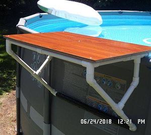 Above Ground Pool Side Table - The Keeper of the Cheerios Diy Pool Side Table, Stock Tank Pool Accessories, Above Ground Pool Side Table, Pool Side Table, Intex Above Ground Pools, Oberirdischer Pool, Pool Oasis, Piscina Intex, Deck Piscina