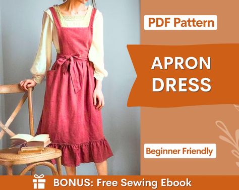 Pinafore Dress Pattern Apron Pattern PDF for Women Vintage Women Fancy Apron Sewing Pattern Pinafore Pattern Cottage Dress Pattern (Instant Download) - Etsy New Zealand Pinafore Dress Pattern Free, Pinafore Apron Pattern, Fancy Apron, Apron Dress Pattern, Sewing Patterns Free Beginner, Pinafore Dress Pattern, Pinafore Pattern, Sewing Garments, Cottage Dress