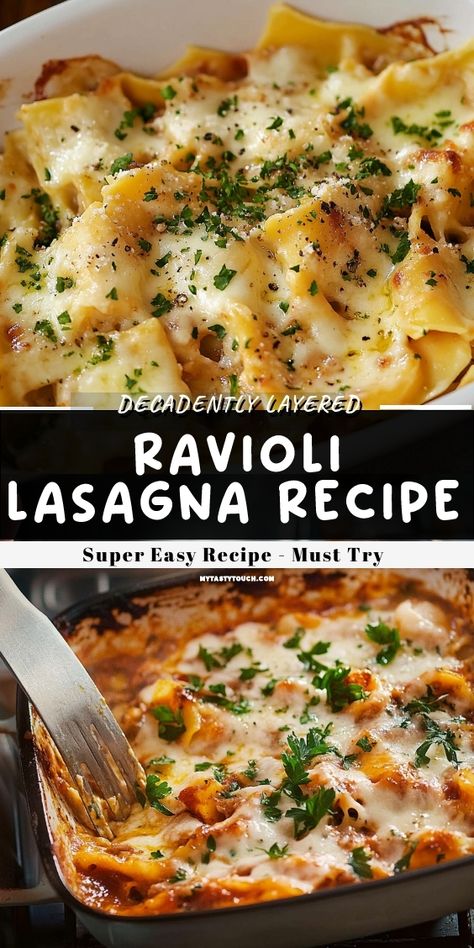 I love how easy it is to make this decadent ravioli lasagna! Layers of cheesy goodness come together for a comforting meal that my family can't get enough of. Perfect for a cozy dinner or when entertaining guests, this super easy recipe is a must-try! Ravioli Lasagna Recipe, Lasagna Layers, Ravioli Lasagna, Cozy Dinner, Super Easy Recipes, Lasagna Recipe, Ravioli, Entertaining Guests, Lasagna