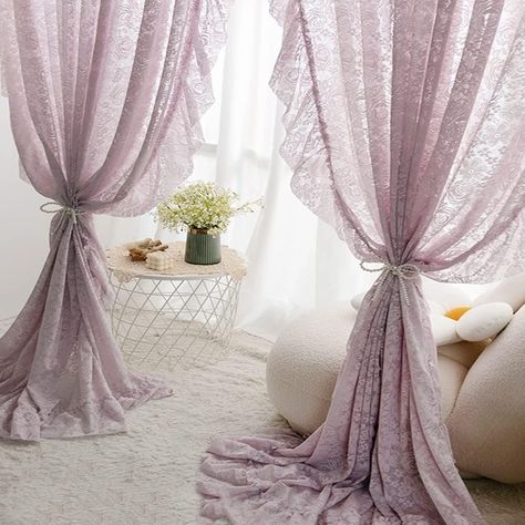 Amazon.com: Purple Lace Curtains, Vintage Ruffled Floral Voile Curtains, Rod Pocket Window Curtains for Bedroom, Living Room (Color : 1 Panel, Size : W3.5xH2.7m/138x106in) : Baby Lilac Curtains, Grunge Aesthetic Room Decor, Lavender Curtains, Dark Academia Room Decor, Light Academia Room Decor, Room Decor Grunge, Room Decor Dark, Shabby Chic Room, Vintage Room Decor