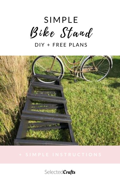 Find out how to build a simple DIY bike stand in this step-by-step tutorial from SelectedCrafts. You will also find the plans for the bike stand in the blog post ans you can download them for FREE. Head over to the blog to find everything you need for this project.  #bikestand #diy #gardendiy #simplebuild Diy Bike Stand Wood, Diy Bike Stand, Bike Stand Diy, Simple Bike, Stylish Bike, Build A Bike, Garden Steps, Bike Stand, Bike Tire