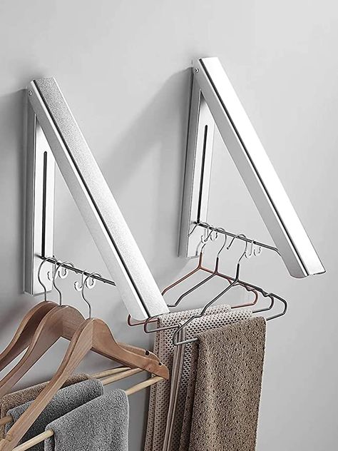 Amazon.com: MISSMIN 2 Pack Retractable Clothes Rack - Wall Mounted Folding Clothes Hanger Drying Rack for Laundry Room Closet Storage Organization, (Silver) : Home & Kitchen Folding Clothes Drying Rack, Wall Mounted Drying Rack, Utility Closet, Laundry Room Closet, Small Space Bedroom, Folding Walls, Laundry Room Remodel, Space Bedroom, Laundry Closet