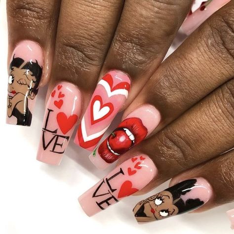 Valentine Nails Design, Vday Nails, Valentine Nail Art, February Nails, Valentine Nails, Liner Brush, Nail Designs Valentines, French Acrylic Nails, Dipped Nails