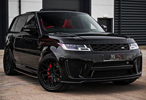 Black Range Rover, Range Rover Svr, Range Rover Black, Black Range, Lux Cars, Red Interior, Custom Wheels, Red Car, Red Interiors