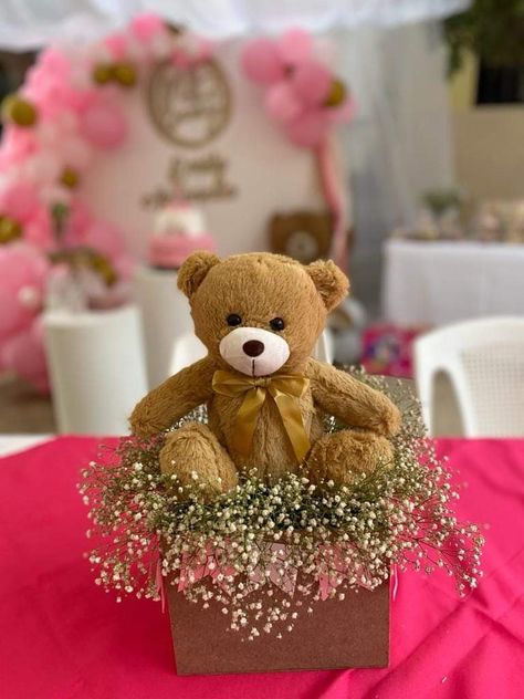 Bear Centerpieces Teddy, Bear Table Decoration, Beary First Birthday Centerpiece, Bear Shower Centerpieces, Teddy Bear Shower Centerpiece, Bear Centerpiece Ideas Diy, Teddy Bear Gender Reveal Centerpieces, Bear Gender Reveal Centerpieces, Teddy Bear Centerpiece Ideas