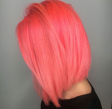 Coral Hair Ombre, Neon Peach Hair, Orange Pink Hair, Coral Pink Hair, Coral Hair Color, Peachy Pink Hair, Neon Pink Hair, Pink And Orange Hair, Coral Hair