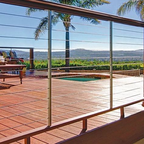 Check out the TimberTech AZEK deck railing photo gallery to create your dream deck, porch, and patio design! - DecksDirect Cable Deck Railing, Azek Decking, Cable Railing Deck, Aluminum Balusters, Patio Railing, Deck Railing Design, Deck Framing, Cable Railing Systems, Outdoor Living Space Design