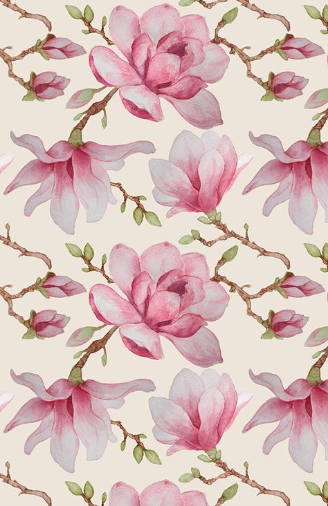 Spring Magnolias on Behance Botanical Flower Art, Blooming Trees, Magnolia Trees, Textile Pattern Design, Flower Art Images, Watercolor Images, Flower Motif, Amazing Art Painting, Digital Flowers