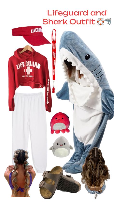 Two Person Halloween Costumes, Lifeguard Costume, Shark Outfit, Shark Costumes, Pinterest Party, Halloween Costumes, Halloween