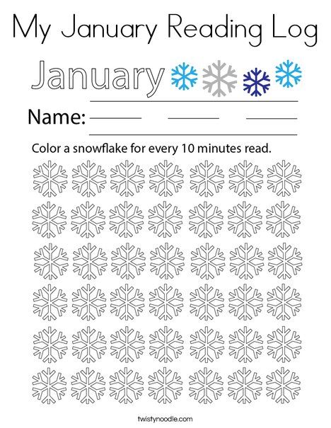 My January Reading Log Coloring Page - Twisty Noodle December Reading Log, Kindergarten Reading Log, Monthly Reading Logs, December Reading, January Reading, Reading Log Printable, Homeschool Supplies, Christmas Reading, Reading Logs