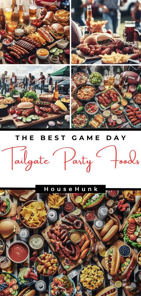 Looking for some easy and delicious tailgating recipes for game day? Check out this post for 22 amazing recipes that will make your game day spread the best ever. From cheesy dips to crunchy snacks to hearty sandwiches, these recipes are perfect for any tailgate party. Plus, they are easy to make and transport, so you can enjoy more time with your friends and less time in the kitchen. Don't miss these tailgating recipes that will score big on game day! Hearty Party Food, Tailgate Food Display, Easy Tailgate Snacks Make Ahead, At Home Tailgate Party, Gourmet Tailgate Food, Upscale Tailgate Food, Elevated Game Day Food, Tailgate Main Dish Ideas, Best Tailgate Recipes