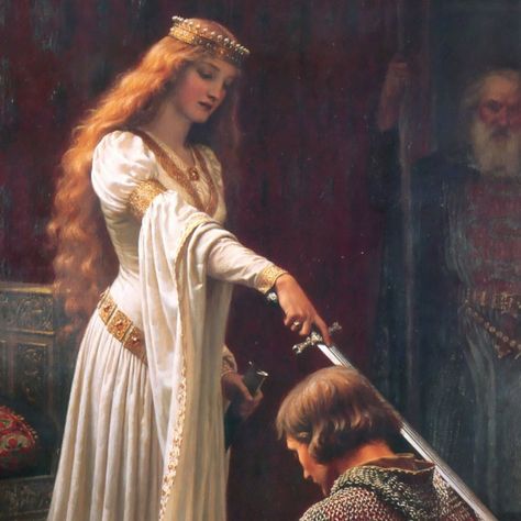 Rhaenyra Targaryen Art, Edmund Leighton, Edmund Blair Leighton, The Accolade, Targaryen Art, Rhaenyra Targaryen, Painter, Queen, Canvas