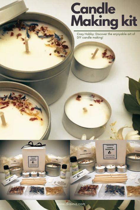 Cozy Up with Candle Making: DIY Soy Kit with Dried Petals – 2 Tins & Tealights by CandlewickBay! — DIAxNA How To Host A Candle Making Party, Candle Making Station, Candle Making Party, Homemade Candle Recipes, Candle Making Diy, Candle Making Instructions, Make Your Own Candles, Blessing Candles, Dried Petals