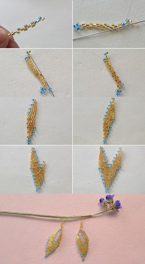 Earrings Handmade Tutorial, Anting Manik, Beaded Necklace Patterns, Seed Bead Patterns, Bead Weaving Patterns, Beaded Jewelry Tutorials, Seed Bead Tutorial, Necklace Patterns, Beaded Bracelet Patterns