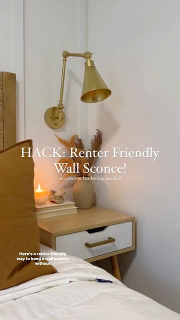 Nightstand Hanging Lights, Renter Friendly Wall Light, Sconces Plug In, Apartment Friendly Wall Sconces, Sconces No Wiring, Apartment Friendly Sconces, How To Hang Sconces In Bedroom, Renter Friendly Sconces, Wall Sconces Next To Bed