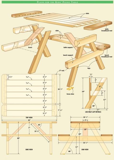 52-57_CHW_0806 Kids Picnic Table Plans, Picnic Table Woodworking Plans, Kids Woodworking Projects, Woodwork Plans, Diy Picnic, Awesome Websites, Woodworking Plans Patterns, Diy Picnic Table, Picnic Table Plans