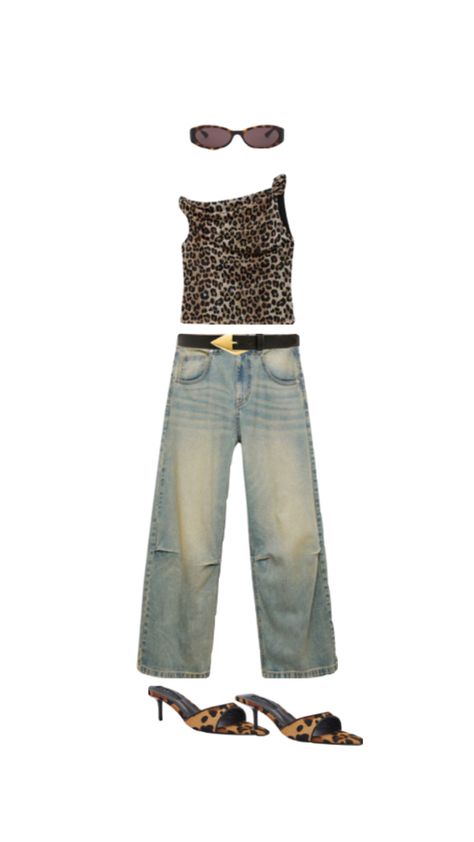 Jeans outfit, belt outfit, cheetah print, kitten heels, sunglasses, brown outfit, cheetah print shirt, washed jeans Cheetah Heels Outfit, Cheetah Print Outfit, Cheetah Print Outfits, Cheetah Print Shirt, Belt Outfit, Cheetah Print Shirts, Cheetah Heels, Heels Outfits, Sunglasses Brown