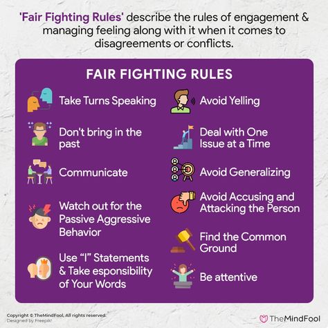 Fair fighting is the process of resolving conflicts and managing feelings along with it. This requires the understanding of some ground rules in order to manage the disagreements successfully.   #FairFightingRules #relationshipstruggles #relationshipskills #relationshipstatus #relationshipstuff #relationshipadvise #truerelationship #relationshipqoutes #seriousrelationship #lovequotesandmore #loveandrelationship #reallovequotes #lovequotesforher #relationshipadvice I Statements For Couples, Family Meeting Ground Rules, Ground Rules For Relationships, Rules For Couples, Conflict In Relationships, Relationship Ground Rules, Family Therapy Ground Rules, Resolving Conflict Relationships, Conflict Resolution For Couples Healthy Relationships