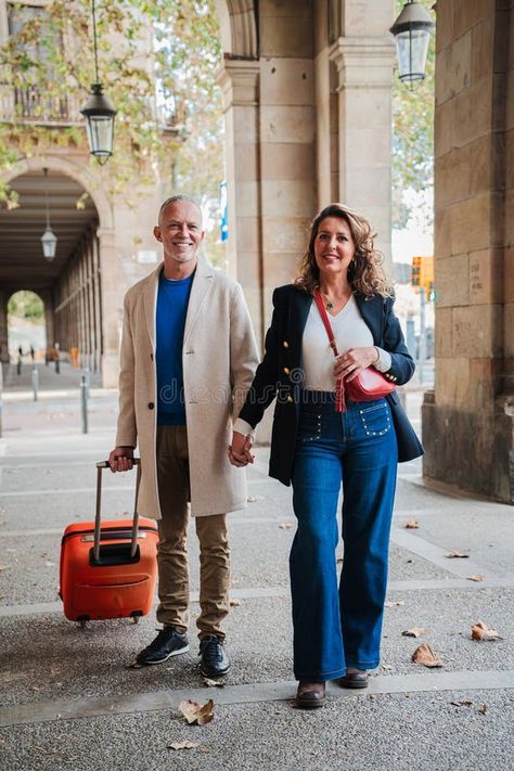 Vertical portrait of a mature couple sightseeing on a romantic journey trip in Spain. Middle aged married people walking royalty free stock photos Middle Aged Couple Aesthetic, Walking Photo, Tyga And Kylie, Dating An Older Man, Joel Madden, Future Photos, Hollywood Couples, Don Johnson, Chad Michael Murray