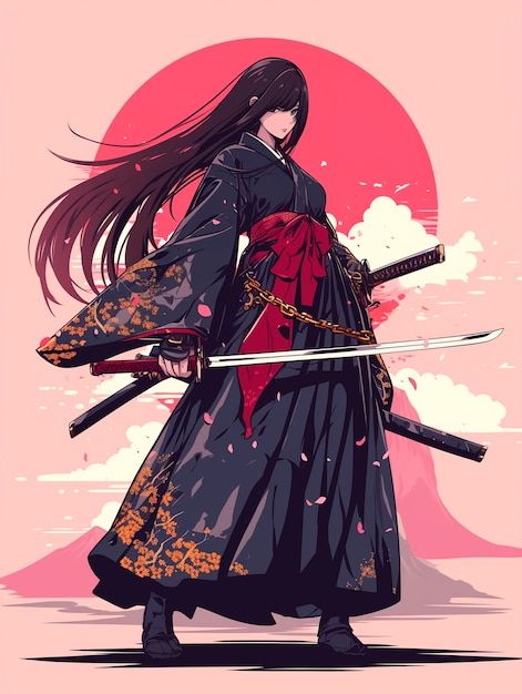 Anime Samurai Woman, Female Japanese Warrior, Samurai Girl Art, Female Samurai Character Art, Samurai Female, Traditional Japanese Samurai, Aura Magic, Female Samurai Art, Samurai Character