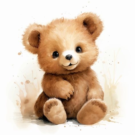 Watercolor Bear Illustration, Baby Bear Drawing, Cartoon Bear Drawing, Bear Illustration Art, Cute Bear Illustration, Teddy Bear Illustration, Woodland Animals Theme, Baby Animal Drawings, Bear Watercolor