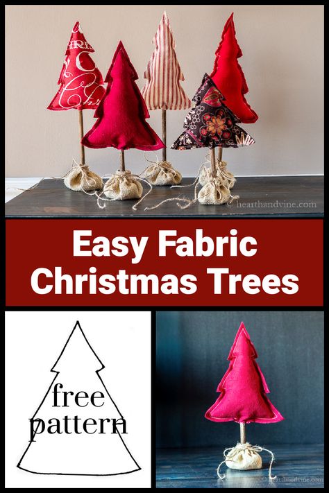 Here’s a fun holiday fabric craft for all of you with lots of fabric scraps in your stash. It’s an easy Christmas sewing project complete with printable Christmas tree fabric patterns. How To Make A Folded Fabric Christmas Tree, Scrap Fabric Christmas Trees Diy, Scrap Fabric Projects Christmas, Christmas Tree Made From Fabric Squares, Fabric Christmas Decorations Diy, Scrap Fabric Christmas Trees, Sewing Christmas Garland, Tulle Tree Diy, Material Christmas Trees