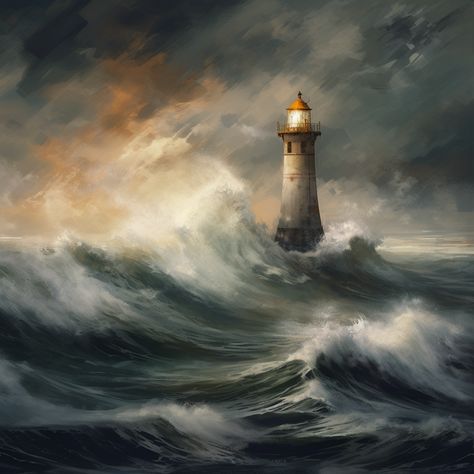 Ocean Art Ideas, Lighthouse In A Storm, Storm Lighthouse, Lighthouse Storm, Lighthouses Photography, Sea Storm, Lighthouse Photos, Lighthouse Painting, Lighthouse Art